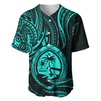 Polynesian Pride Guam Baseball Jersey With Polynesian Tribal Tattoo and Coat of Arms Turquoise Version LT9 - Polynesian Pride