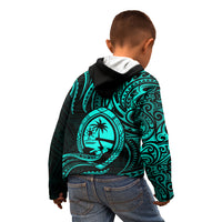 Polynesian Pride Guam Kid Hoodie With Polynesian Tribal Tattoo and Coat of Arms Turquoise Version LT9 - Polynesian Pride