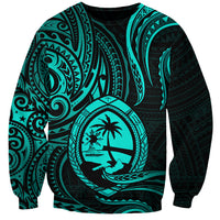 Polynesian Pride Guam Sweatshirt With Polynesian Tribal Tattoo and Coat of Arms Turquoise Version LT9 Unisex turquoise - Polynesian Pride