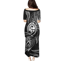 Polynesian Guam Coat of Arms Family Matching Puletasi and Hawaiian Shirt Polynesian Tribal Tattoo Black Version