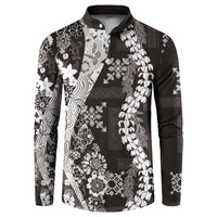 Hawaii Puakenikeni and Maile Lei Button Sweatshirt Black Japanese Wave Style LT9 Black - Polynesian Pride