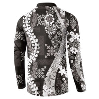 Hawaii Puakenikeni and Maile Lei Button Sweatshirt Black Japanese Wave Style LT9 - Polynesian Pride