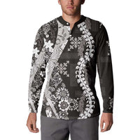 Hawaii Puakenikeni and Maile Lei Button Sweatshirt Black Japanese Wave Style LT9 - Polynesian Pride