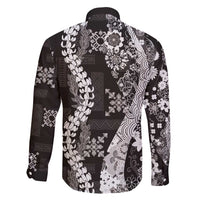 Hawaii Puakenikeni and Maile Lei Family Matching Off Shoulder Short Dress and Hawaiian Shirt Black Japanese Wave Style - Polynesian Pride