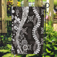 Hawaii Puakenikeni and Maile Lei Garden Flag Black Japanese Wave Style - Polynesian Pride