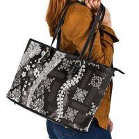 Hawaii Puakenikeni and Maile Lei Leather Tote Bag Black Japanese Wave Style - Polynesian Pride
