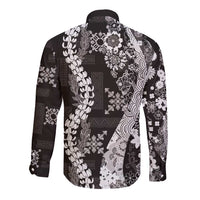 Hawaii Puakenikeni and Maile Lei Long Sleeve Button Shirt Black Japanese Wave Style LT9 - Polynesian Pride