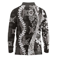 Hawaii Puakenikeni and Maile Lei Long Sleeve Polo Shirt Black Japanese Wave Style - Polynesian Pride