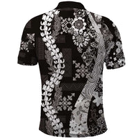 Hawaii Puakenikeni and Maile Lei Polo Shirt Black Japanese Wave Style - Polynesian Pride