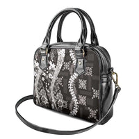 Hawaii Puakenikeni and Maile Lei Shoulder Handbag Black Japanese Wave Style - Polynesian Pride