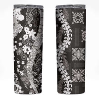 Hawaii Puakenikeni and Maile Lei Skinny Tumbler Black Japanese Wave Style - Polynesian Pride