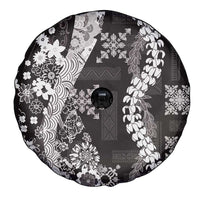 Hawaii Puakenikeni and Maile Lei Spare Tire Cover Black Japanese Wave Style - Polynesian Pride