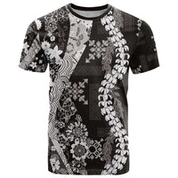 Hawaii Puakenikeni and Maile Lei T Shirt Black Japanese Wave Style - Polynesian Pride