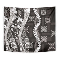 Hawaii Puakenikeni and Maile Lei Tapestry Black Japanese Wave Style - Polynesian Pride