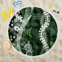 Hawaii Puakenikeni and Maile Lei Beach Blanket Green Japanese Wave Style LT9 One Size 150cm Green - Polynesian Pride