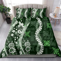Hawaii Puakenikeni and Maile Lei Bedding Set Green Japanese Wave Style - Polynesian Pride