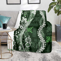 Hawaii Puakenikeni and Maile Lei Blanket Green Japanese Wave Style - Polynesian Pride