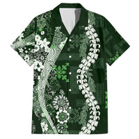 Hawaii Puakenikeni and Maile Lei Family Matching Off Shoulder Maxi Dress and Hawaiian Shirt Green Japanese Wave Style - Polynesian Pride