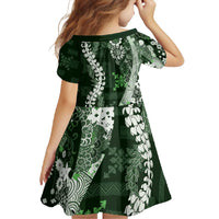 Hawaii Puakenikeni and Maile Lei Family Matching Summer Maxi Dress and Hawaiian Shirt Green Japanese Wave Style - Polynesian Pride