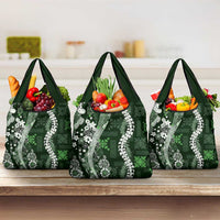 Hawaii Puakenikeni and Maile Lei Grocery Bag Green Japanese Wave Style LT9 3-pack One Size Green - Polynesian Pride