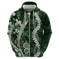 Hawaii Puakenikeni and Maile Lei Hoodie Green Japanese Wave Style - Polynesian Pride