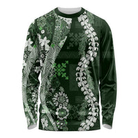 Hawaii Puakenikeni and Maile Lei Long Sleeve Shirt Green Japanese Wave Style LT9 Unisex Green - Polynesian Pride