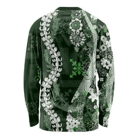 Hawaii Puakenikeni and Maile Lei Long Sleeve Shirt Green Japanese Wave Style LT9 - Polynesian Pride
