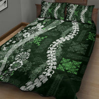 Hawaii Puakenikeni and Maile Lei Quilt Bed Set Green Japanese Wave Style - Polynesian Pride