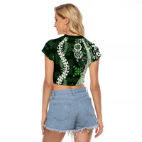 Hawaii Puakenikeni and Maile Lei Raglan Cropped T Shirt Green Japanese Wave Style LT9 - Polynesian Pride
