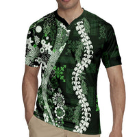 Hawaii Puakenikeni and Maile Lei Rugby Jersey Green Japanese Wave Style LT9 - Polynesian Pride