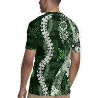 Hawaii Puakenikeni and Maile Lei Rugby Jersey Green Japanese Wave Style LT9 - Polynesian Pride