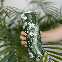 Hawaii Puakenikeni and Maile Lei Skinny Tumbler Green Japanese Wave Style - Polynesian Pride