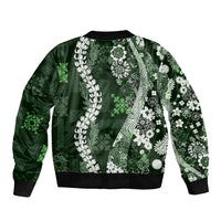 Hawaii Puakenikeni and Maile Lei Sleeve Zip Bomber Jacket Green Japanese Wave Style - Polynesian Pride
