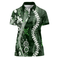 Hawaii Puakenikeni and Maile Lei Women Polo Shirt Green Japanese Wave Style - Polynesian Pride