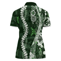 Hawaii Puakenikeni and Maile Lei Women Polo Shirt Green Japanese Wave Style - Polynesian Pride