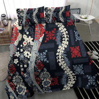 Hawaii Puakenikeni and Maile Lei Bedding Set Navy Blue Japanese Wave Style - Polynesian Pride