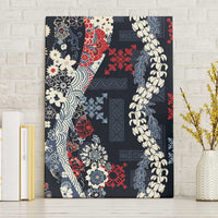 Hawaii Puakenikeni and Maile Lei Canvas Wall Art Navy Blue Japanese Wave Style LT9 Without Frame Navy Blue - Polynesian Pride