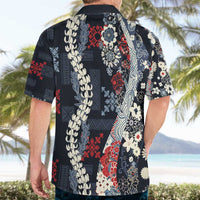 Hawaii Puakenikeni and Maile Lei Hawaiian Shirt Navy Blue Japanese Wave Style LT9 - Polynesian Pride