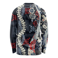 Hawaii Puakenikeni and Maile Lei Long Sleeve Shirt Navy Blue Japanese Wave Style LT9 - Polynesian Pride