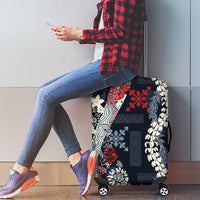 Hawaii Puakenikeni and Maile Lei Luggage Cover Navy Blue Japanese Wave Style - Polynesian Pride