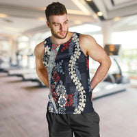 Hawaii Puakenikeni and Maile Lei Men Tank Top Navy Blue Japanese Wave Style LT9 Navy Blue - Polynesian Pride