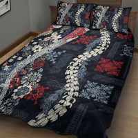 Hawaii Puakenikeni and Maile Lei Quilt Bed Set Navy Blue Japanese Wave Style - Polynesian Pride