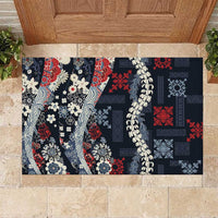 Hawaii Puakenikeni and Maile Lei Rubber Doormat Navy Blue Japanese Wave Style LT9 Navy Blue - Polynesian Pride