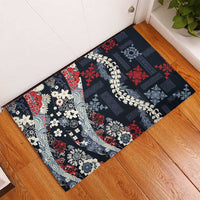 Hawaii Puakenikeni and Maile Lei Rubber Doormat Navy Blue Japanese Wave Style LT9 - Polynesian Pride