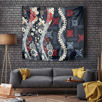 Hawaii Puakenikeni and Maile Lei Tapestry Navy Blue Japanese Wave Style - Polynesian Pride