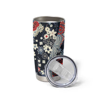 Hawaii Puakenikeni and Maile Lei Tumbler Cup Navy Blue Japanese Wave Style - Polynesian Pride