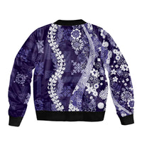 Hawaii Puakenikeni and Maile Lei Bomber Jacket Purple Japanese Wave Style - Polynesian Pride