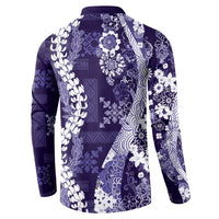Hawaii Puakenikeni and Maile Lei Button Sweatshirt Purple Japanese Wave Style LT9 - Polynesian Pride