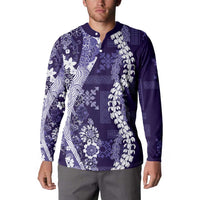 Hawaii Puakenikeni and Maile Lei Button Sweatshirt Purple Japanese Wave Style LT9 - Polynesian Pride