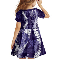 Hawaii Puakenikeni and Maile Lei Family Matching Off Shoulder Maxi Dress and Hawaiian Shirt Purple Japanese Wave Style - Polynesian Pride